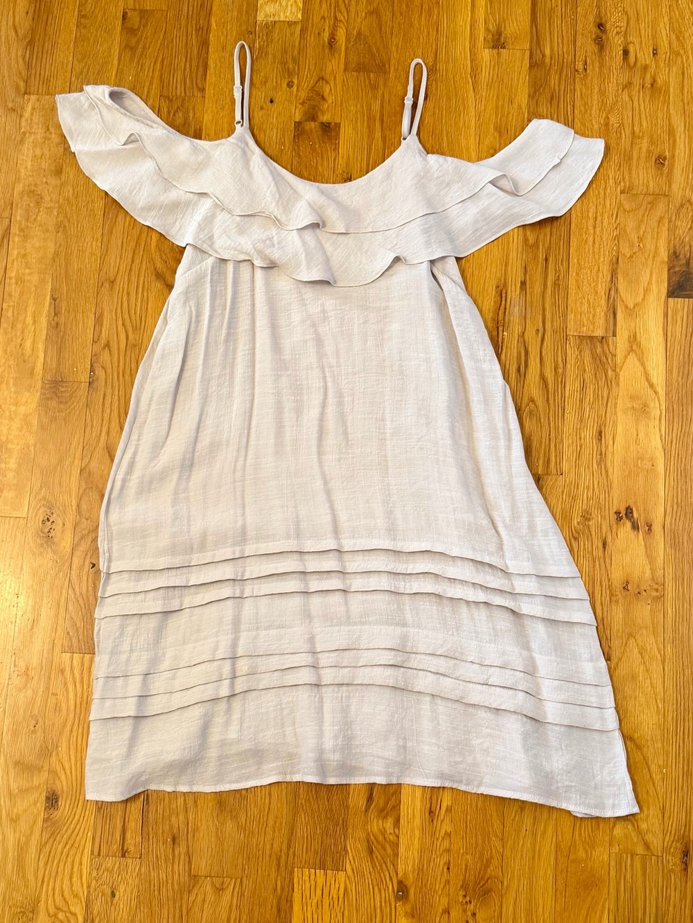 Wishlist Beige Linen Ruffle Off-Shoulder Sundress